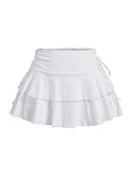 RoseSeek Women's Drawstring Bow Side Mini Skirts Tiered Layer Ruffle Elastic Waist Y2K Coquette Short Skirts White XX-Large