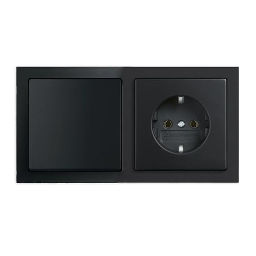 Busch-Jaeger future® linear Komplett-Set: 2000/6 US Wechselschalter Einsatz + 1786-885 Wippe + 20 EUC-885 Steckdosen-Einsatz + 1722-885K Rahmen 2-fach, Future Linear schwarz matt