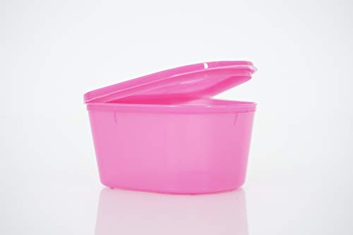 Medegen H980-91 Denture Cup with Hinged Lid, Pink, 2\" x 4\" x 3\" Size, Pack of 200