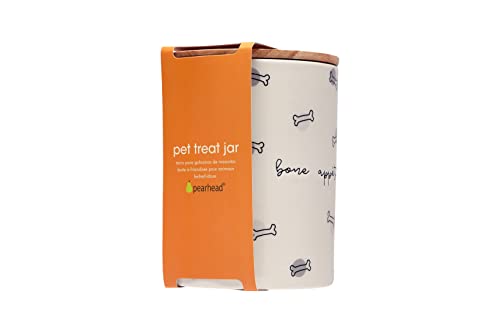 Pearhead Bone Appetite Treat Jar, Ceramic And Wood Pet Treat Canister, Modern Neutral Color Home Kitchen Accessories, Dishwasher Safe, Silicone Seal Lid For Freshness, Dog Biscuit Storage #TOP4