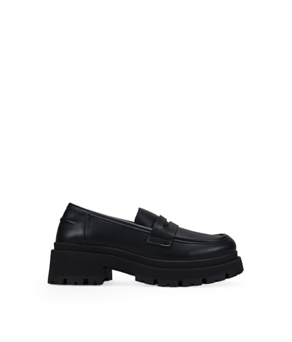 BOSANOVA Zapatos Tipo Mocasines de Plataforma para Mujer con Detalle de Antifaz y Suela de Volumen Rayada. Sin Cierre. Calzado para Mujer Negro 36