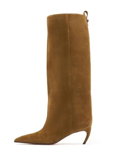 Cuissardes femme bottes hautes au genou ajustées avec talons à bout pointu pour l'automne et l'hiver