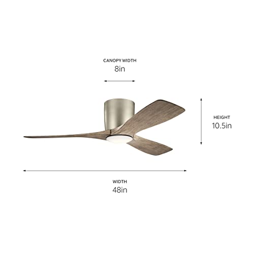 Image of Kichler Volos 48 inch Ceiling Fan With LED Light, Brushed Nickel, 300032NI | Wall Control, Contemporary Indoor Fan, Low Profile Ceiling Fan with Light