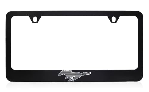 Ford Mach-E Black Coated Metal License Plate Frame with Exposed Chrome Mustang Mach-E Logo