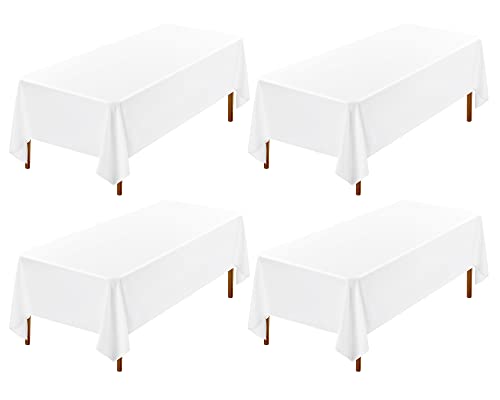 Showgeous Lot de 4 nappes rectangulaires blanches en polyester lavables pour mariage, banquet, fête, restaurant, buffet, camping
