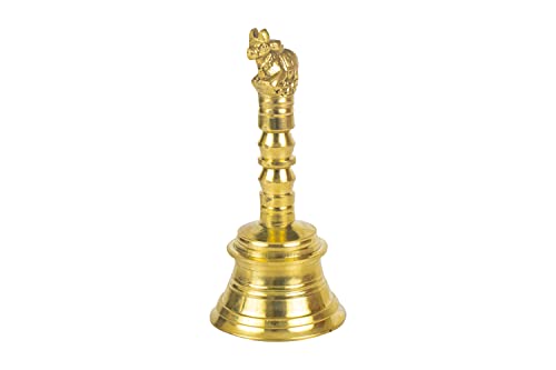 Image of Spillbox Brass Bell /Ghanti for Pooja|Handmade Indian Prayer Bell for Aarti|Pure Brass Hindu Puja Ghanti for Mandir Use /Worship for Temple & Home - 5 Inch Nandi