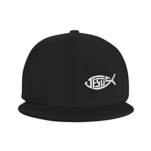 Buiayeier Jesus Fish Snapback Hat For Men Black Flat Brim Hat Hip Hop Bill Hat Trucker Dad Hat Adjustable Baseball Cap #TOP1