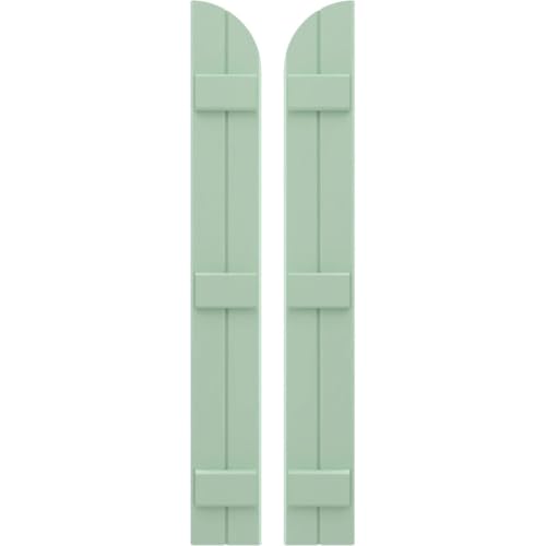 Ekena Millwork ARW401BQ207X65SGH Americraft Two 3 Exterior Real Wood Joined Board-n-Batten Shutters w/Arch Top (Per Pair), 65-in. H, Seaglass