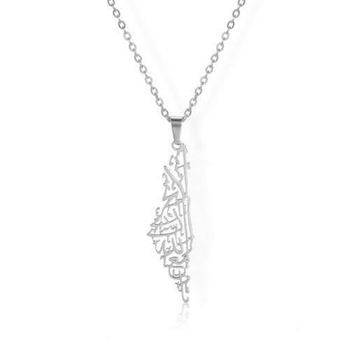 Amaxer Collier avec pendentif carte d'Israël Palestine - Pour hommes - Acier inoxydable (Carte Israël Palestine)