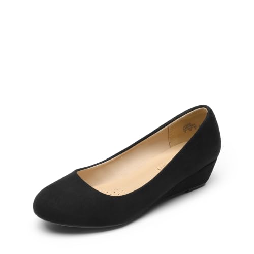 DREAM PAIRS Women's Debbie Mid Wedge Heel Pump Shoes 5.5 Black/Suede