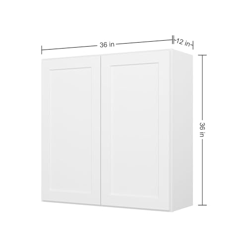 Image of Furinno Shaker Wall Kitchen Cabinet 2 Doors-2 Shelves, Ready to Assemble, 12 D x 36 W x 36 H, White