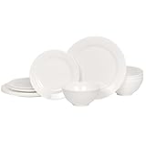 Unbreakable Plates and Bowls Sets for 4, 12-Pieces Melamine Basics Dinnerware Set, Kitchen Plates Dishes Dinner Set, Lightweight Tableware, Break and Chip Resistant, White