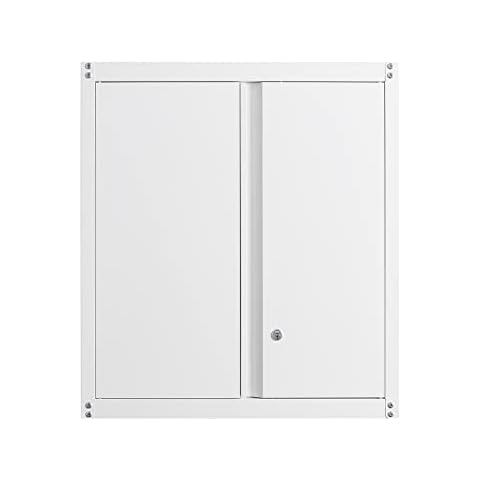 GREATMEET Metal Wall Cabinet, 28" Steel Wall Mount Storage Cabinets with 2 Doors and 1 Adjustable Shelf, Small Wall Cabinet for Kitchen, Garage, Laundry Room, Pantry, White Color Cover