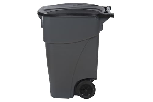 PLASTIC PRINCE 50 Gallon Rollout Trash Can with Lid, Commercial Heavy-Duty Container with Wheels, Gray, 2 Cans - Thumbnail 6