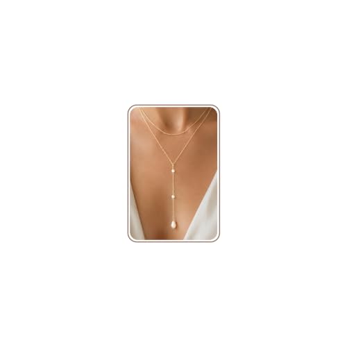 Image of KINHOPI Gold Necklaces for Women, Layered Pearl Necklace Stack with Pearl Drop Pendant 14K Gold Plated Dainty Station Chain Elegant Jewelry Gifts for Women, 2 Layer