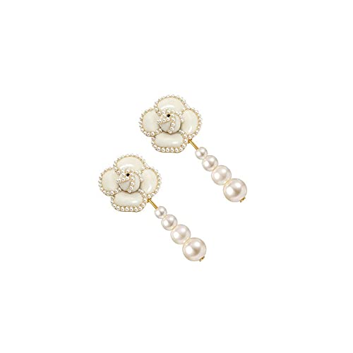 Gioielli di Moda Moda Donna Orecchini Eleganti Argento 925 Fiore di Camelia Orecchini Pendenti con Perle Gioielli per Banchetti per Feste Orecchini di Fascia Alta