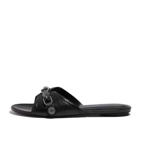 keleimusi Studs Buckled Slides for Women Flat Slipper