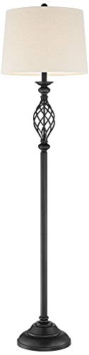 Franklin Iron Works Annie Rustic Farmhouse Industrial Vintage Lamp Floor Standing 63" Tall Bronze Iron Scroll Font Cream Hardback Drum Shade Decor For Living Room Reading House Bedroom Home #TOP6