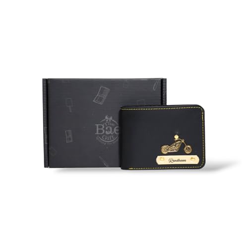 Image of Thebaegift Men's Personalized Wallet I Customized Slim Stylish Leather Purse with Name & Charm I Unique Birthday Anniversary Gift for Men Boy Love Husband Employees Clients (Black Vegan)