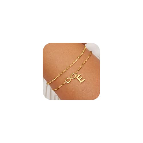 Gold Initial Bracelets for Women Girls - 18K Gold Plated Infinity Bracelet Dainty Gold Bracelets for Women Teen Girl Gifts Trendy Stuff Birthday Gifts - Main Image