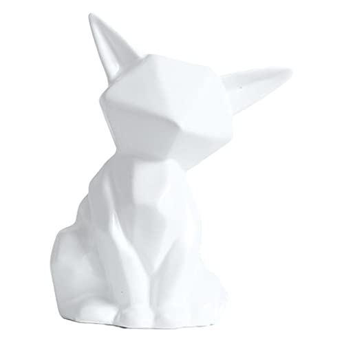 perfk Statue de Renard Géométrique, Figurine En Cé, Statuette Moderne Abstrait Sculpté Main Animaux Sculpter Bureau Sculpture, Blanc S