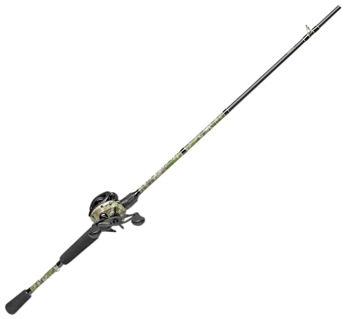 Lew’s American Hero Camo Baitcast Reel and Fishing Rod Combo, 7-Foot 1-Piece Medium-Heavy Power IM7 Graphite Rod, 7.5:1 Gear Ratio, One-Piece Graphite Frame, Left-Hand Retrieve, Camo/Black