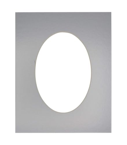 CountryArtHouse Metallic Silver Acid Free 8x10 Oval Picture Frame Mat with White Core Bevel Cut for 5x7 Pictures - Fits 8x10 Frame - Pack of 1 Matboard