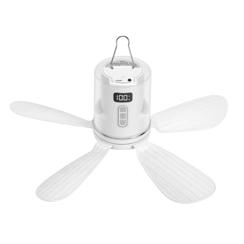 Ventilador de techo portátil POENVFPO recargable USB con luz y mando para camping 3