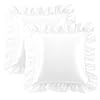 PiccoCasa 2er Set Kissenbezug Satin Kissenbezüge mit Romantischen Rüschen Kopfkissenbezug Uni Glatt Glänzend Kissenhülle mit Hotelverschluss Weiß 40×40cm