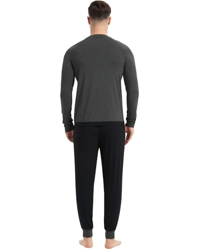 Image of NACHILA Mens Pajamas Set Long Sleeve Henley Sleepwear Top Soft Jogger Pants Pajamas Cool Pjs Set,Viscose Made from Bamboo