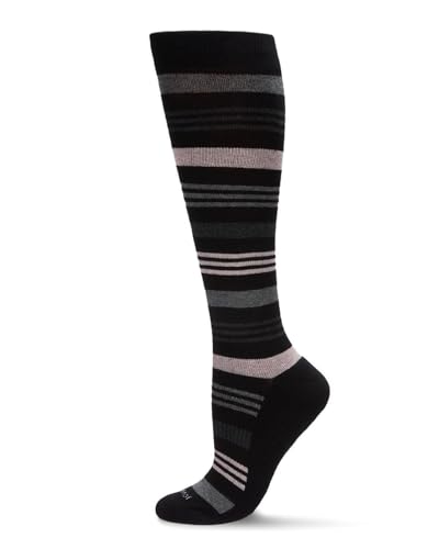 MeMoi Unisex Black Multi Striped Cotton Blend 15-20mmHg Graduated Compression Socks Black-Pink 9-11