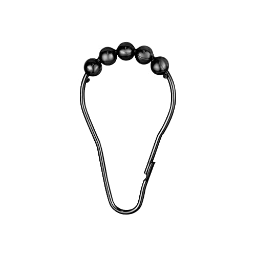 Splash Home Metal Roller Decorative Shower Curtain Hooks, Roller Rings & Rust-Resistant Metal, Double Rolling Curtains Hook, For Bathroom Rod And Curtain Hangers, Set Of 12 - Matte Black #TOP16