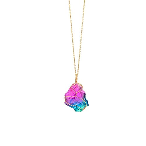 Ouken Colliers en Cristal Pierres Arc-en-Ciel De Pierres Arc-en-Ciel Fluorite Pierre Précieuse Cristal Hexagonal Pointu Reiki Chakra Pendentif Pendulum 1 Pc Cover
