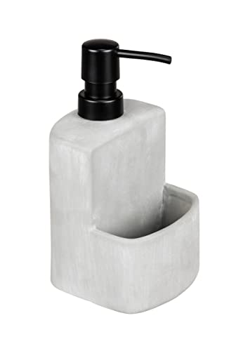 WENKO Dispensador de detergente Festival, dosificador de jabón rellenable de hormigón robusto, gris, compartimento extra para estropajo, para la cocina, capacidad 380 ml, 10 x 18 x 10 cm, hormigón WENKO Dispensador de detergente Festival, dosificador de jabón rellenable de hormigón robusto, gris, compartimento extra para estropajo, para la cocina, capacidad 380 ml, 10 x 18 x 10 cm, hormigón