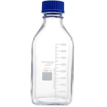 Cole-Parmer Glass Media Bottles, Class A, Square, 1000 mL (33.8 oz): 10/PK