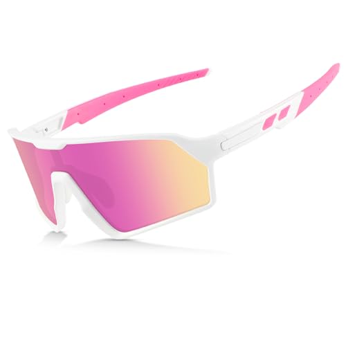 OULAIQI Lightweight Sports Sunglasses for Men & Women UV400 Cycling Sunglasses for Baseball Running Cycling Outdoor Sports (pink1Lens)