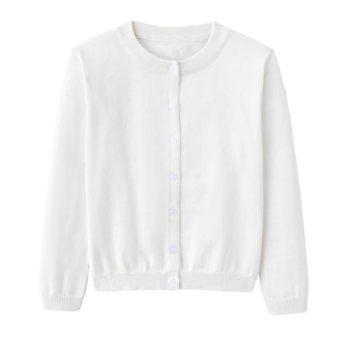 Miccina Girls Cardigan Sweater School Uniforms Toddler Long Sleeve Button Knit Solid Sweaters Tops White