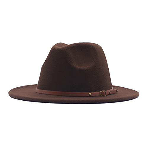Generisch Gorros de mujer Sombrero Fedora Panamá Sombrero de lana para mujer Clásico Hebilla de cinturón ancha Floppy Gorras de béisbol Gorras Verano, café, talla única