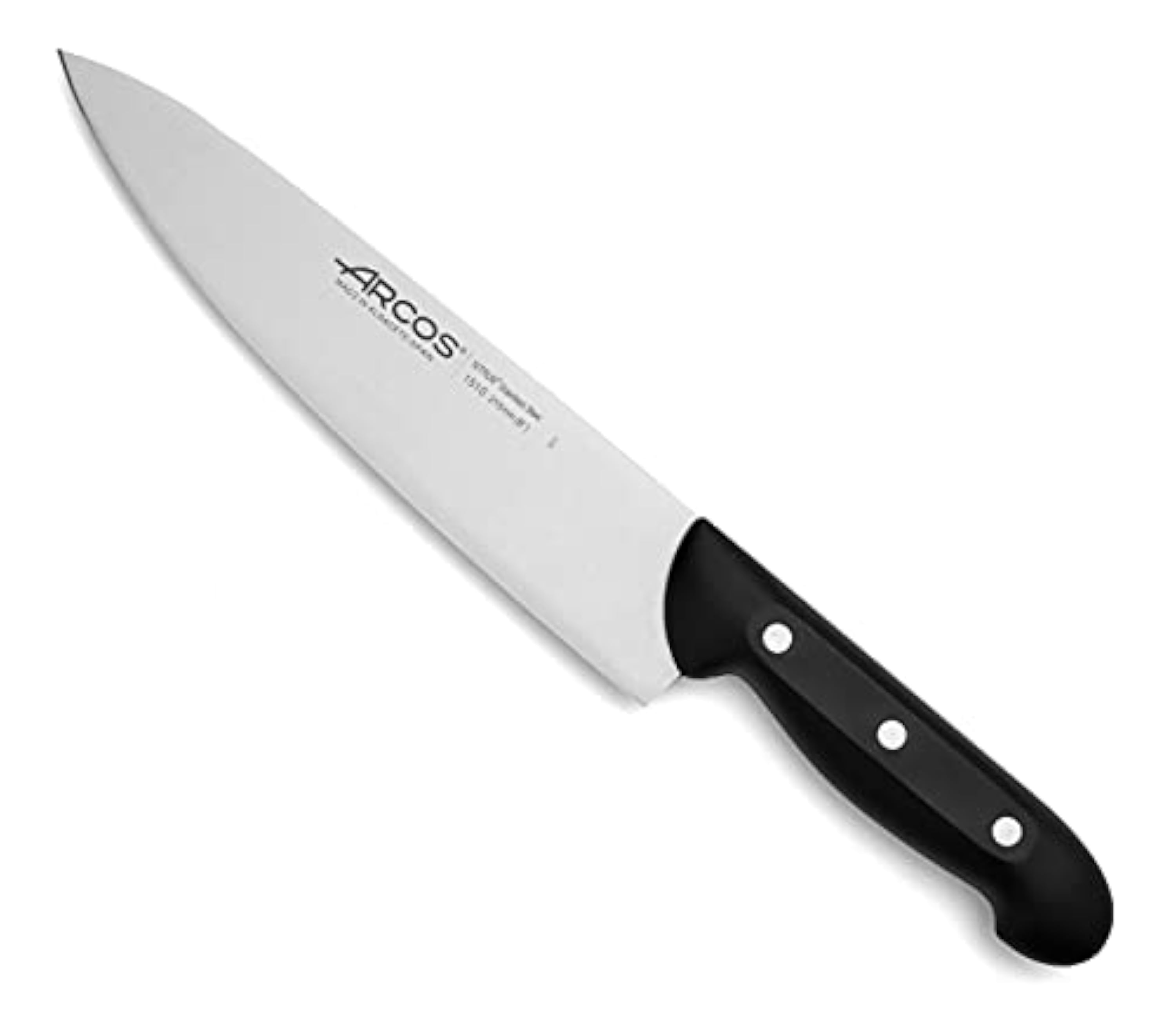 Arcos Cuchillo Chef Acero Inoxidable. Cuchillo Cocina Profesional Multiusos para Cortar Carne y Verduras. Mango ergonómico polioximetileno y Hoja 215 mm. Serie Maitre. Color Negro.