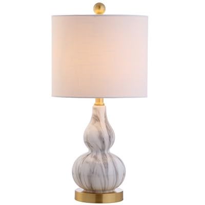 JONATHAN Y Anya Gourd Glass Table Lamp 20.5 Mercury Silver Set of 2 | Modern White Linen Drum Shade Bedside Nightstand LED Bulbs Included Chrome Metal Base product thumbnail 11
