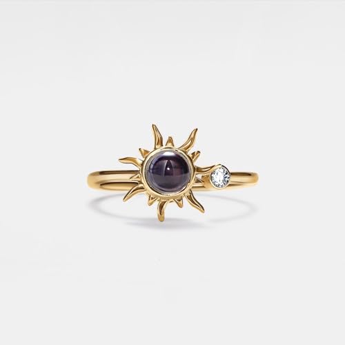 PERIMADE Custom Sun Photo Projection Ring Personalized Picture Ring 925 Sterling Silver Customized Text & Love in 100 Languages Cubic Zirconia Ring Memorial Gift for Women Birthday Anniversary2