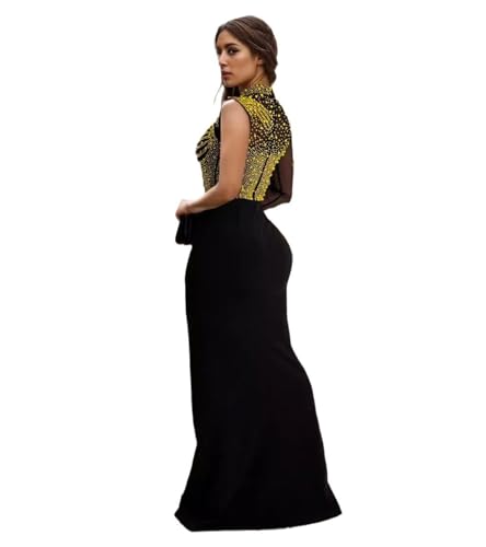 Image of Jigfar Women Sexy Elegant Rhinestone Mesh See Through Party Club Night Split Bodycon Formal Maxi Dress
