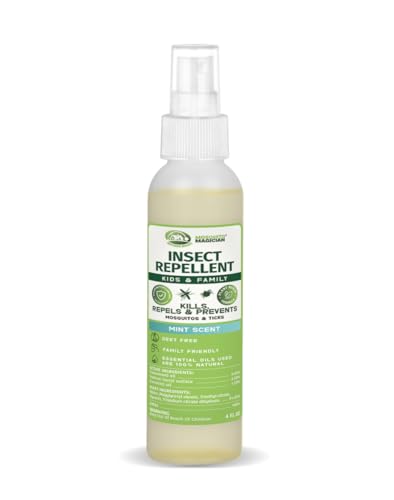 Mosquito Magician Natural Bug Spray for Body – Kid Safe Mosquito Repellent with Natural Essential Oils, Kills, Repels, & Prevent Travel Size Bug Spray for Kids & Family – Mint, 4 OZ