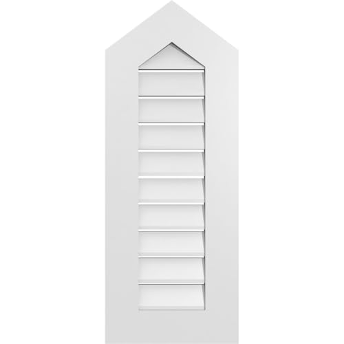 TrueCraft PVC Peaked Top Surface Mount Gable Vent, 14"W x 36"H Overall Frame Size, 9/12 Pitch: 1" x 3-1/2" Standard Trim Frame, Functional