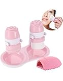 Hisight 2 in 1 Facial Cleansing Brush Makeup Brush Cleaner Egg Face Washer Set Silicone&Nylon Massage Face Skin Care Deep Pore Cleaning Gently Exfoliate Tools with Holder for face and body (pink)