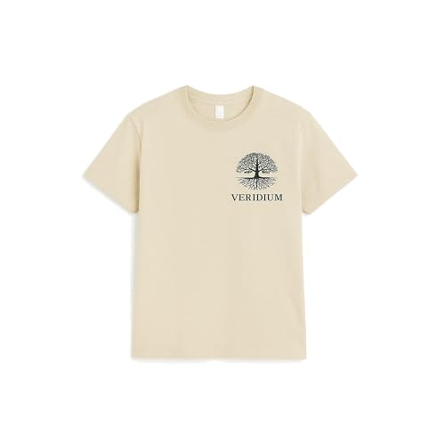Veridium Maglia Unisex, T-Shirt 100% Cotone. Scritta su Spalle Forza della Natura, Maglia a Mezze Maniche Comoda ed Estiva Adatta Sia a casa Che per Uscire. Colore Beige con Disegni e Scritte Verdi.