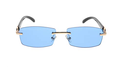 Flawless Slim Dean Rimless Sunglasses Rectangular Metal & Wood Art Glasses (Blue)2