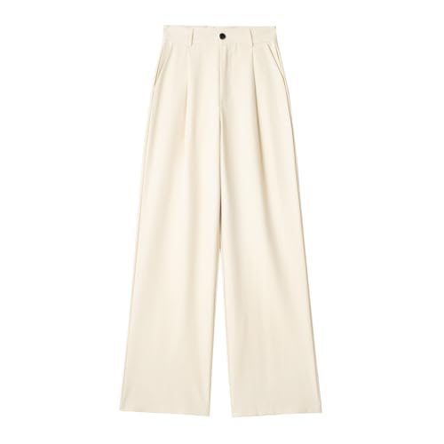 Pantalón Bootcut Mujer Sastre - Pantalón sastre de corte suelto con dos bolsillos Pant Cintura elástica Pantalones Color Sólido Pants Chic Y Elegant Pant Stretch Pantalones, beige, S