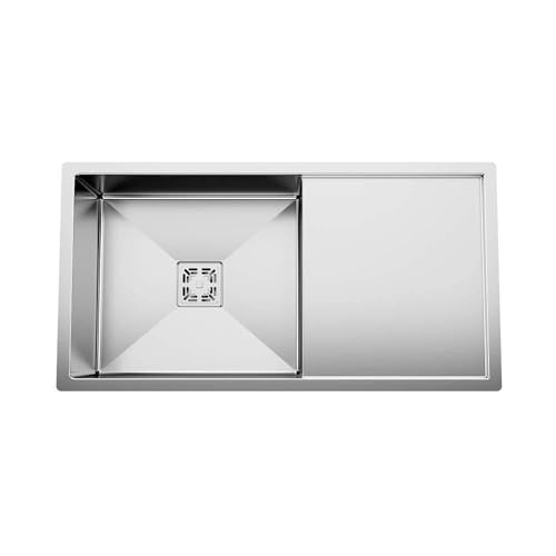 Image of EVANEX EVANEX Kitchen Sink with Drain Board | 37x18x10 Inch Single Bowl Handmade Sink for Kitchen | 304 Stainless Steel Sink Including Couplings, Waste Pipe & Basket for Kitchen Basin