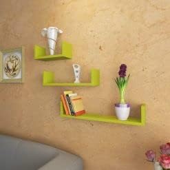 Image of Wooden Wall Mounted Shelf for Home Office, Decoration (Number of Shelves - 3) (Green)
